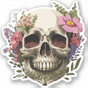Adesivo Caveira decorada com Flores Desenhos Coloridos