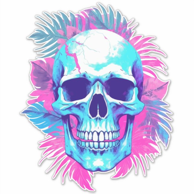 Adesivo Caveira Floral no Estilo Vaporwave (Frente)