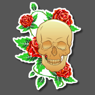 Adesivo Caveira Gótica com Rosas e Vinhas