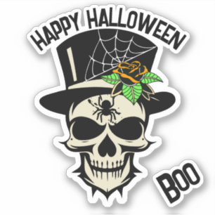 Adesivo Caveira no chapéu superior com aranha e Rosa