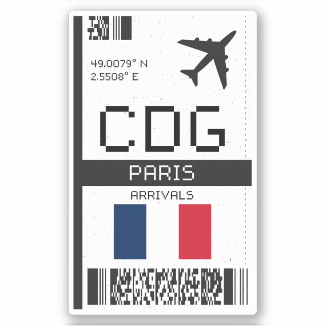 Adesivo CDG Paris Boembarque Pass - França Viagem (Frente)