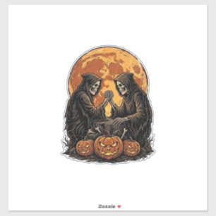 Adesivo Ceifeiros Vintage de Halloween Desenho de Abóbora