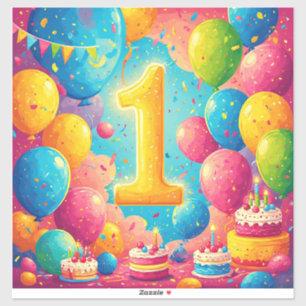Adesivo Celebração Colorida de 1º Aniversário Com Balões