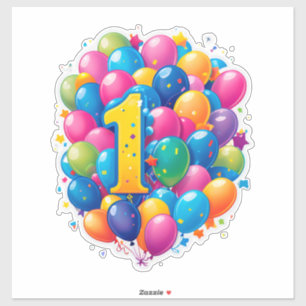 Adesivo Celebração Colorida de 1º Aniversário Com Balões