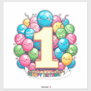 Adesivo Celebração Colorida de 1º Aniversário Com Balões