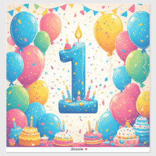 Adesivo Celebração Colorida de 1º Aniversário Com Balões