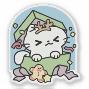 Adesivo Celebração de Natal com Gato de Tempo Puro