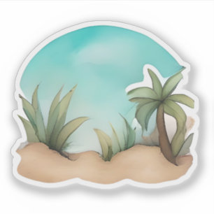 Adesivo Cena de Aquarela de Oásis Tropical