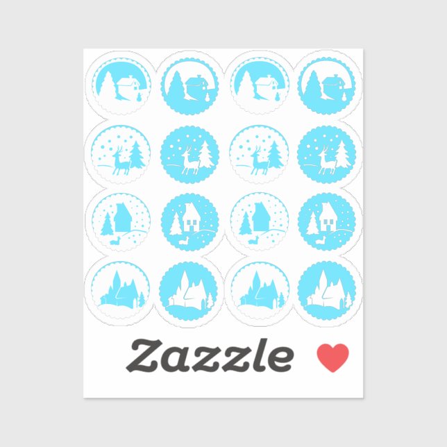 Adesivo Cena de inverno de Natal Contemporânea Definida Az (Folha)