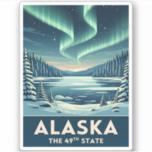 Adesivo Cena de Inverno de Viagens Antigas na Alasca Retro