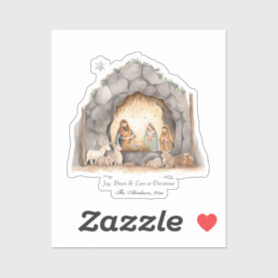 Adesivo Cena de Natividade de Natais vintages de Aquarela 