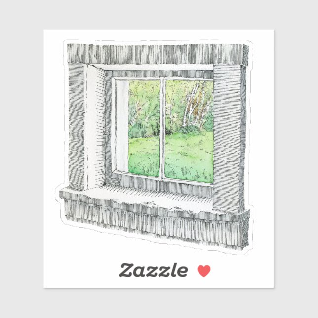 Adesivo Cena Natureza da Tinta desenhada à mão e da Janela (Folha)