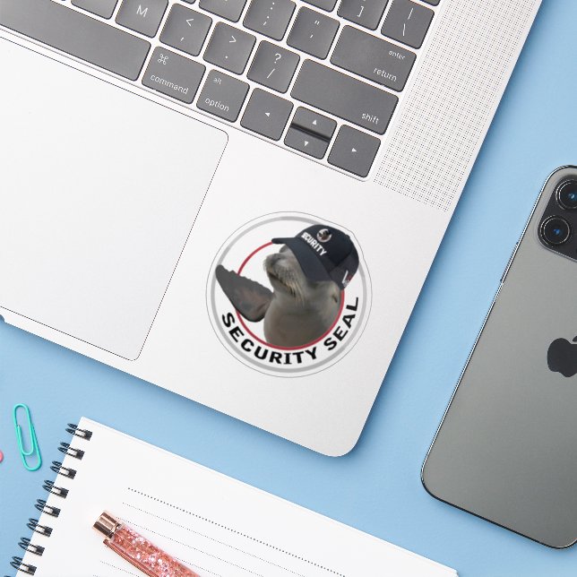 Adesivo Certified Security Seal | Deadpan Vinyl Sticker (Notebook com iPhone)