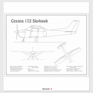 Adesivo Cessna 172 Skyhawk - Planos Blueprint de Avião BD