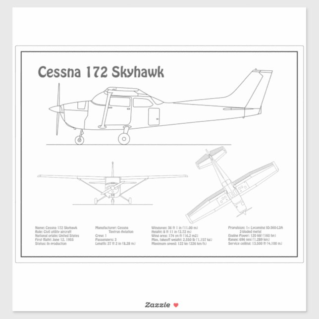 Adesivo Cessna 172 Skyhawk - Planos Blueprint de Avião BD (Folha)