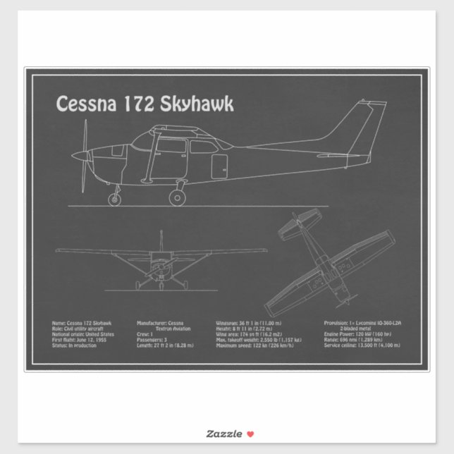 Adesivo Cessna 172 Skyhawk - Planos de avião Blueprint PD (Folha)