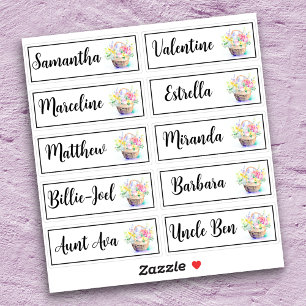 Adesivo Cesta de Buquê de Flores com Lista de Convidados P