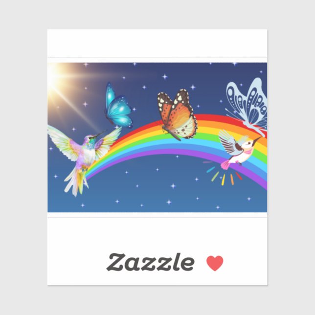 Adesivo Céu Noturno, Dois Pássaros, Borboletas e um Arco-Í (Folha)