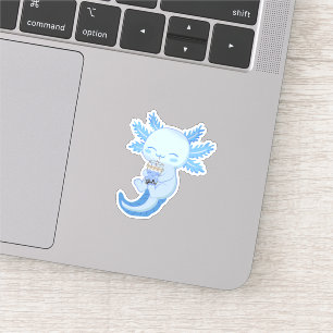 Adesivo Chá Azul-Axolotl Boba-Bubble Adorável