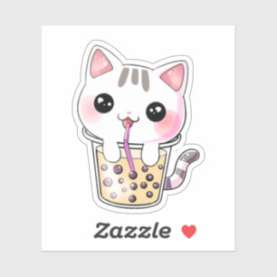 Adesivo Chá de bolha de gato Kawaii