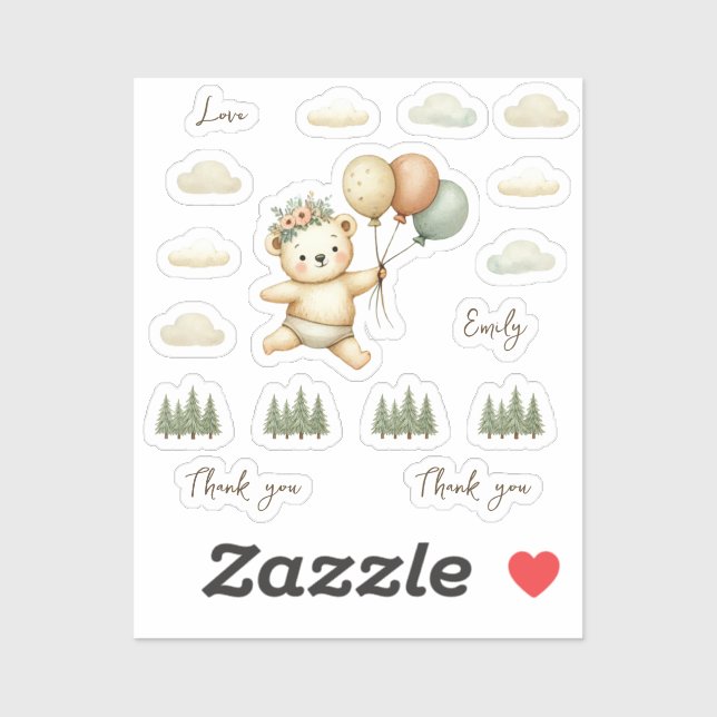 Adesivo Chá de fraldas de Aventuras de Urso Flutuante (Folha)