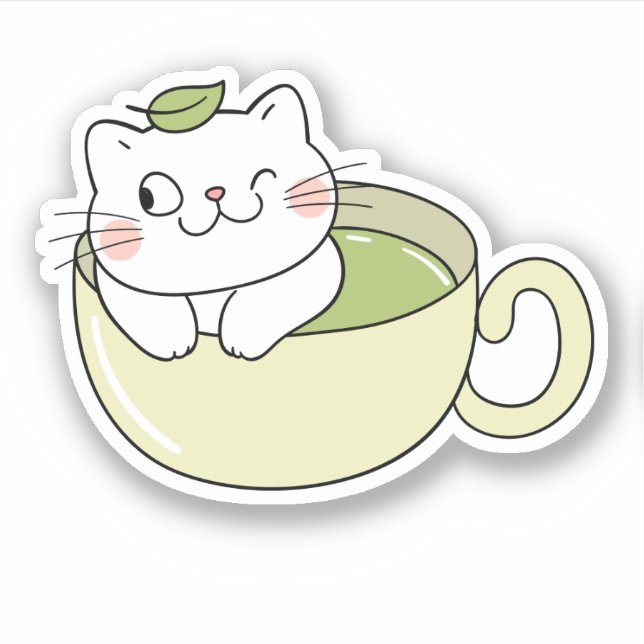 Adesivo Chá verde de Matcha, gato matcha (Frente)
