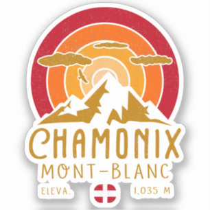 Adesivo Chamonix França Retro Sunset Skiing Souvenirs 80s