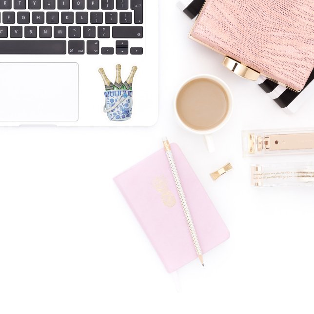 Adesivo Champanhe em Chinoiserie Balde Vinil Sticker (watercolor chinoiserie ice bucket with champagne sticker)