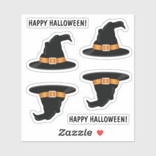 Adesivo Chapéu de Bruxa Laranja Texto Feliz Halloween