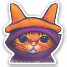 Chapéu de Bruxa Roxo de Gato Laranja