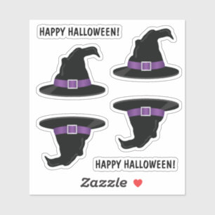 Adesivo Chapéus de Bruxa Com Detalhes Roxos Feliz Hallowee