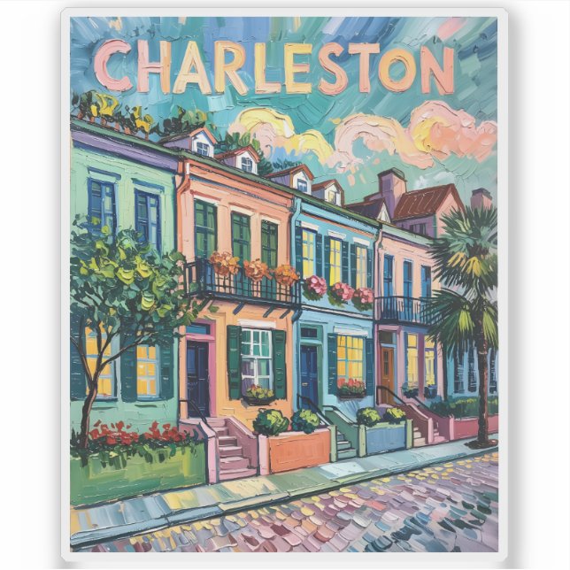Adesivo Charleston Rainbow Row Colorful Van Gogh Travel (Frente)