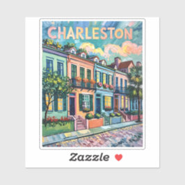 Adesivo Charleston Rainbow Row Colorful Van Gogh Travel