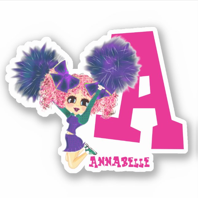 Adesivo Cheerleader de Meninas Personalizado Monograma Nom (Frente)