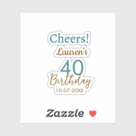 Adesivo Cheers 40th birthday name date brown turquoise sim