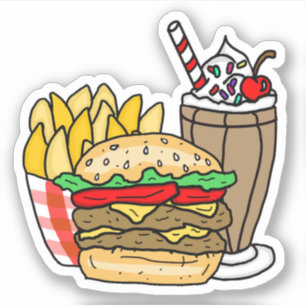 Adesivo Cheeseburger Batata Frita e Milk Shake de Chocolat