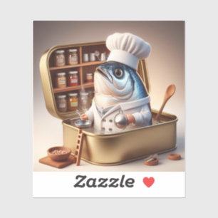 Adesivo Chef de Sardinha Kawaii Dentro de Cozinha Minúscul