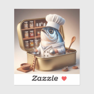 Adesivo Chef de Sardinha Kawaii Dentro de Cozinha Minúscul