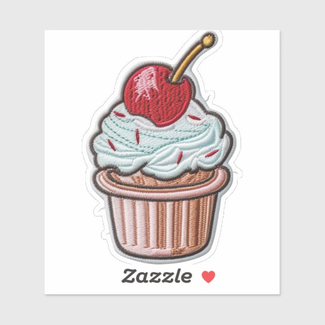 Adesivo Cherry-Topped Cupcake Custom-Cut Vinyl Sticker (Folha)