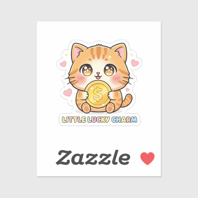 Adesivo Chibi Anime Cat Holding Gold Coin Cute Sticker (Folha)
