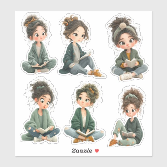 Adesivo Chibi Girl Reading Sticker Sheet (Folha)