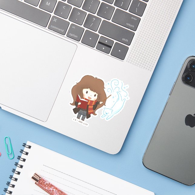 Adesivo Chibi Hermione Granger Patronus (Notebook com iPhone)