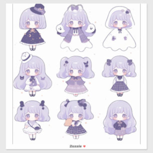 Adesivo Chibi no Pop de roxo Vinheta de corte personalizad