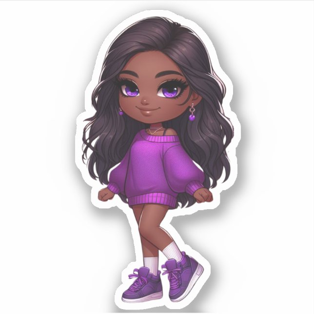 Adesivo chibi preto giro em roxo (Frente)