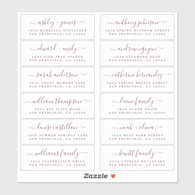 Adesivo Chic Burgundy Script Wedding Guest Address Labels (Folha)