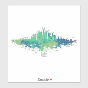 Adesivo Chicago City Skyline Watercolor em azul e verde