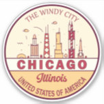 Adesivo Chicago Illinois City Skyline Emblem<br><div class="desc">Design de arte colorida e minimalista de Chicago,  com monumentos e marcos da cidade em Illinois.</div>