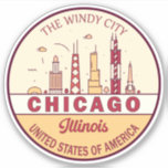 Adesivo Chicago Illinois City Skyline Emblem<br><div class="desc">Design de arte colorida e minimalista de Chicago,  com monumentos e marcos da cidade em Illinois.</div>