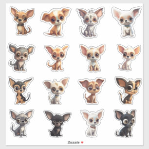 Adesivo Chihuahua Sticker Sheet 16 Dog Cartoon Chihuahuas