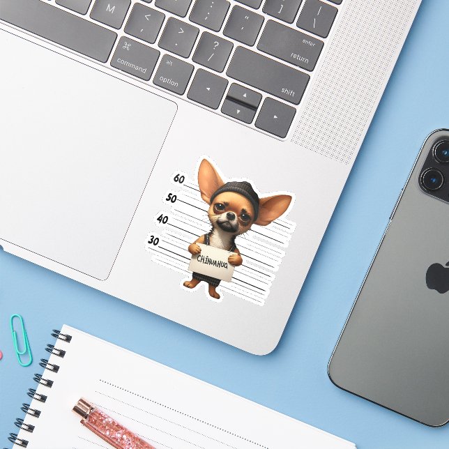 Adesivo Chihuahua Travesso (Notebook com iPhone)